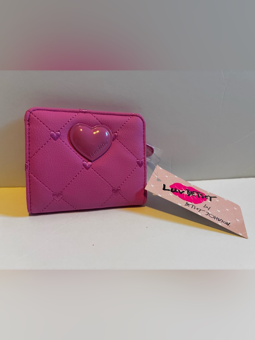 Betsey Johnson Pink Quilted Heart Zip Wallet